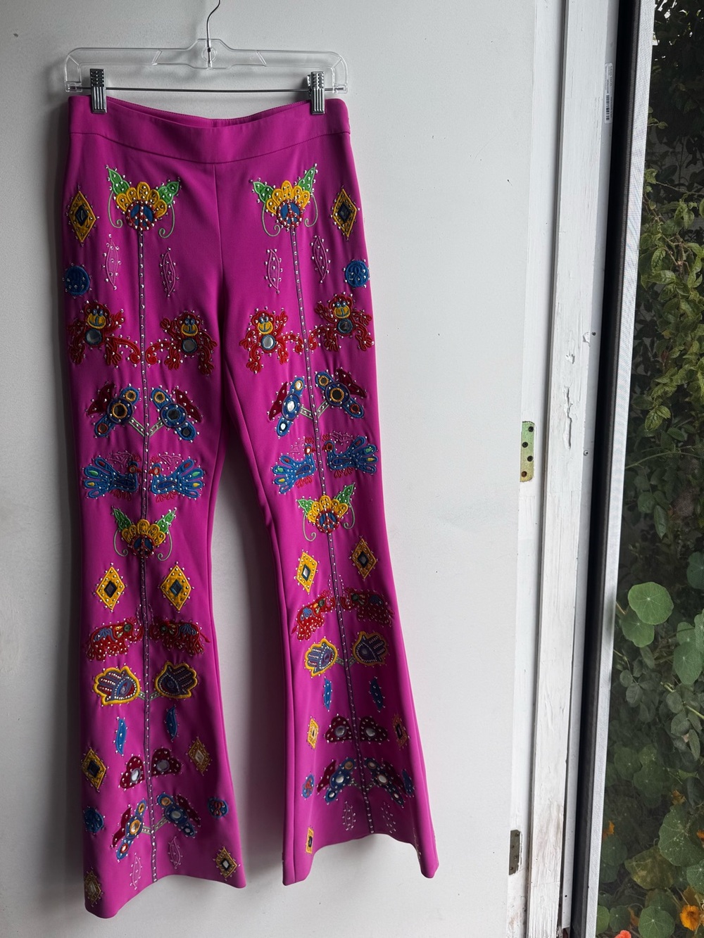 Moschino Mirrored Embroidered Bell Bottom Pants